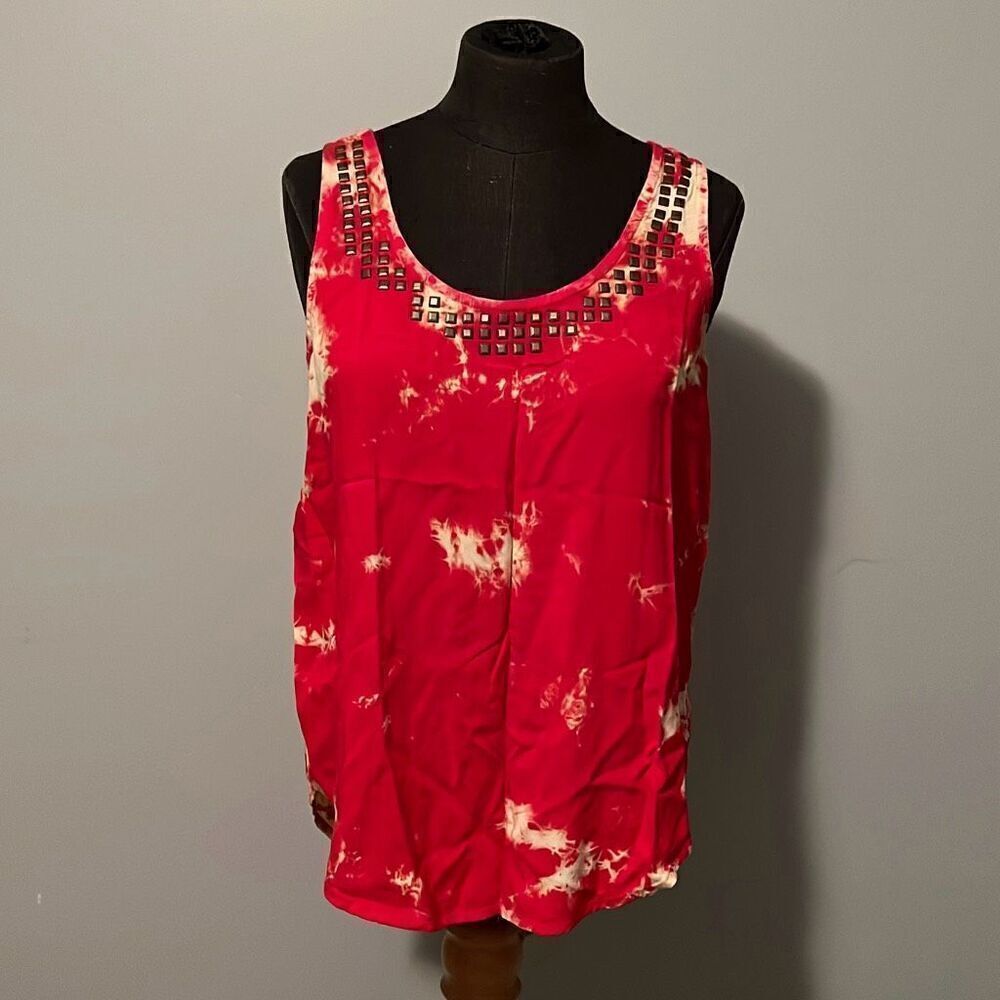 Forever 21 Women's Red Tie Dye Metallic Studs Back Cut-out Tank Top